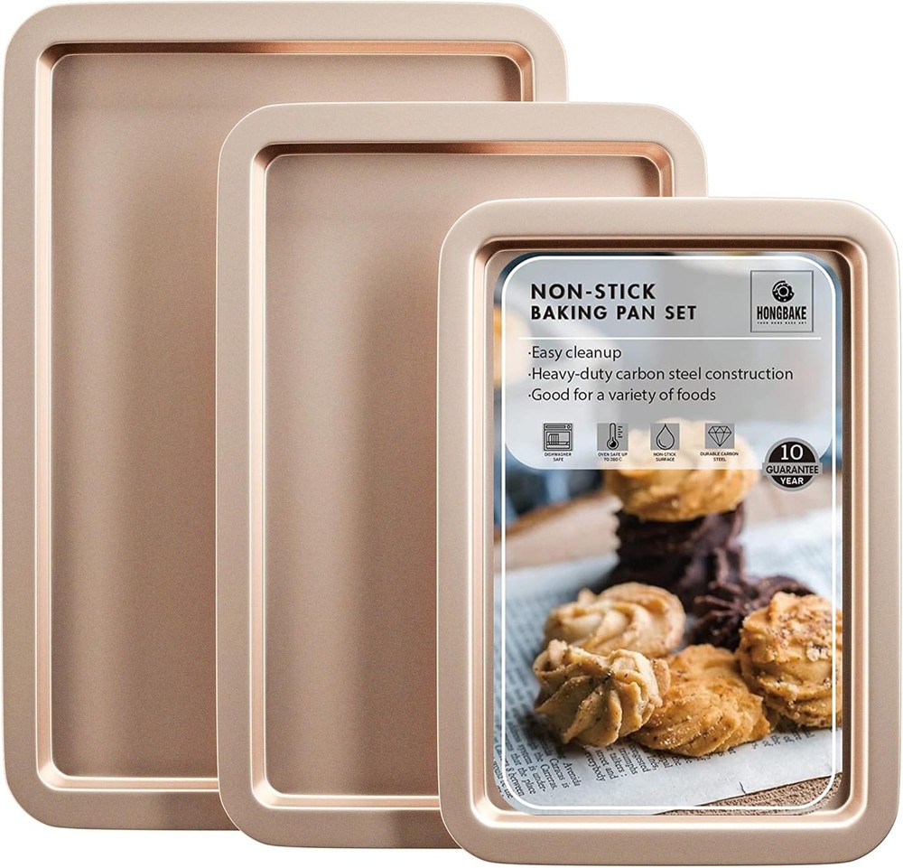 Ceramic Baking Sheet Pan Set Cookie Sheet Oven Bakeware Sets W/ Wider Grips 3