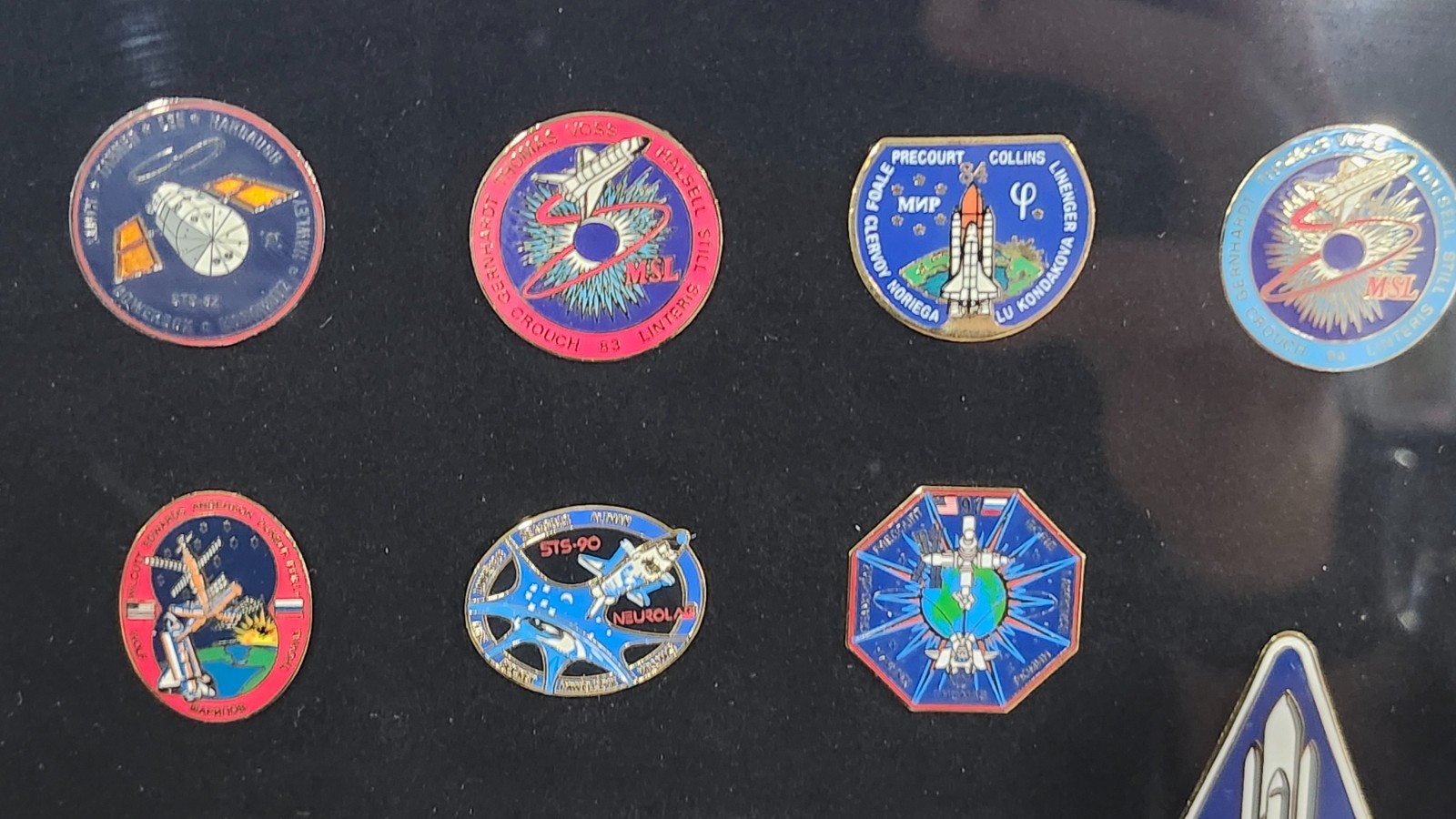 rare Winco framed collection of NASA "Excellance in Space" insignia pins