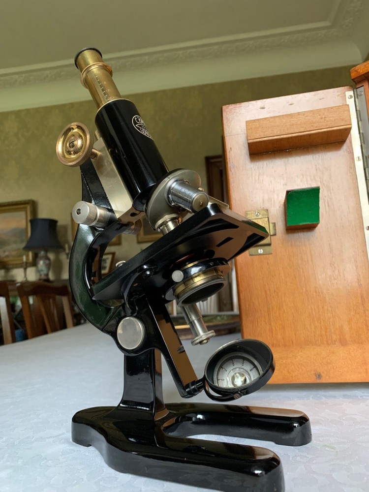 Antique C. Baker - Brass Monocular Microscope - circa 1920s, Cased