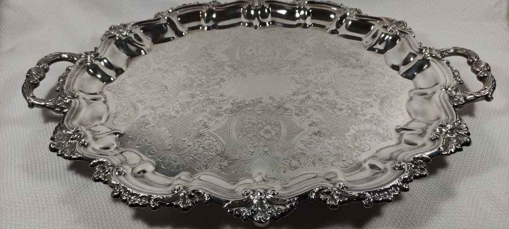 Antique Sheffield Silver Plated Serving Tray Seashell Scrolls Rococo No Monogram