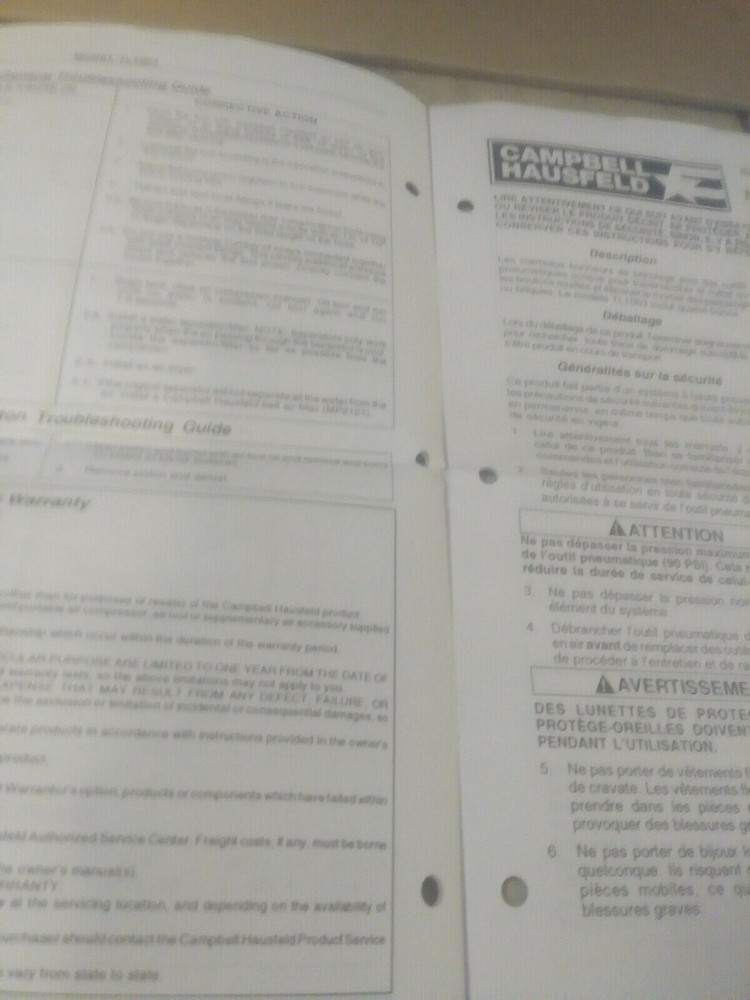 CAMPBELL HAUSFELD OPERATING INSTRUCTIONS CHISEL/HAMMER MODEL TL1003