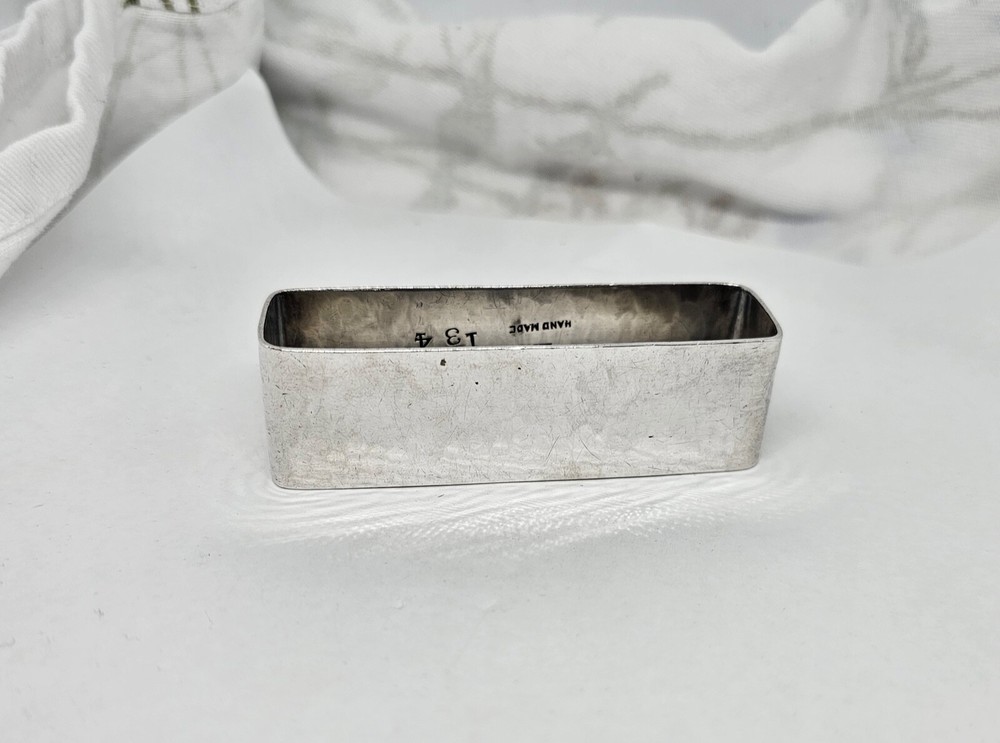 ANTIQUE LEBOLT LARGE HAND HAMMERED STERLING SILVER RECTANGULAR NAPKIN RING,R