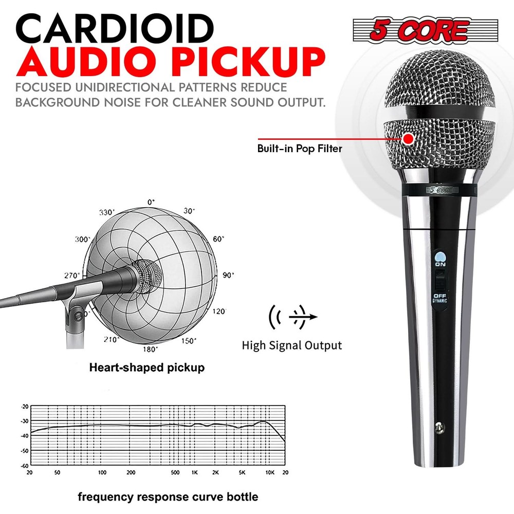 5Core XLR Microphone Dynamic Mic Karaoke Singing Studio Mics Handheld Microfono