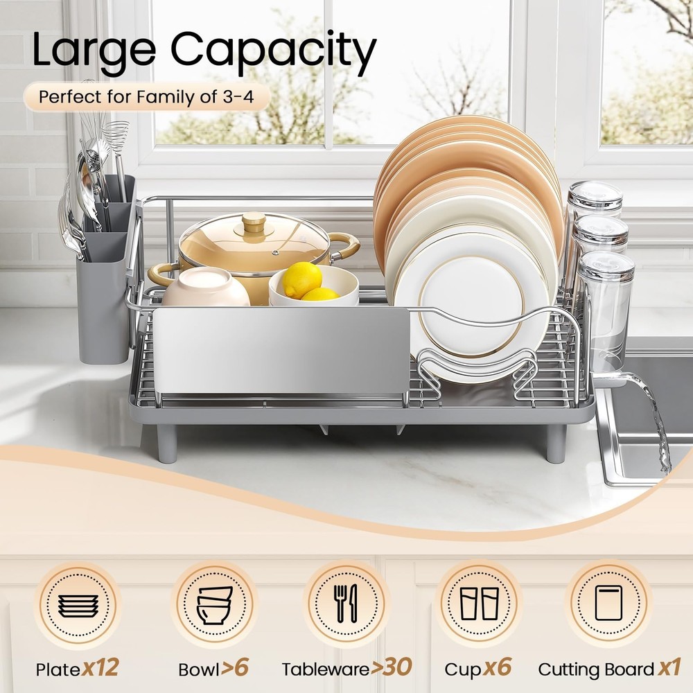 Dish Drying Rack Large Capacity - Stainless Steel Dish Rack for Kitchen Count...