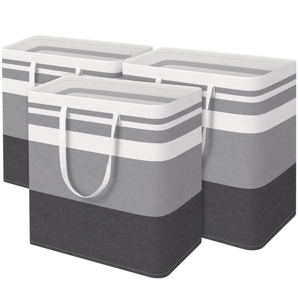3-Pack Large Laundry Basket, Waterproof, Freestanding Laundry Hamper, Collaps...