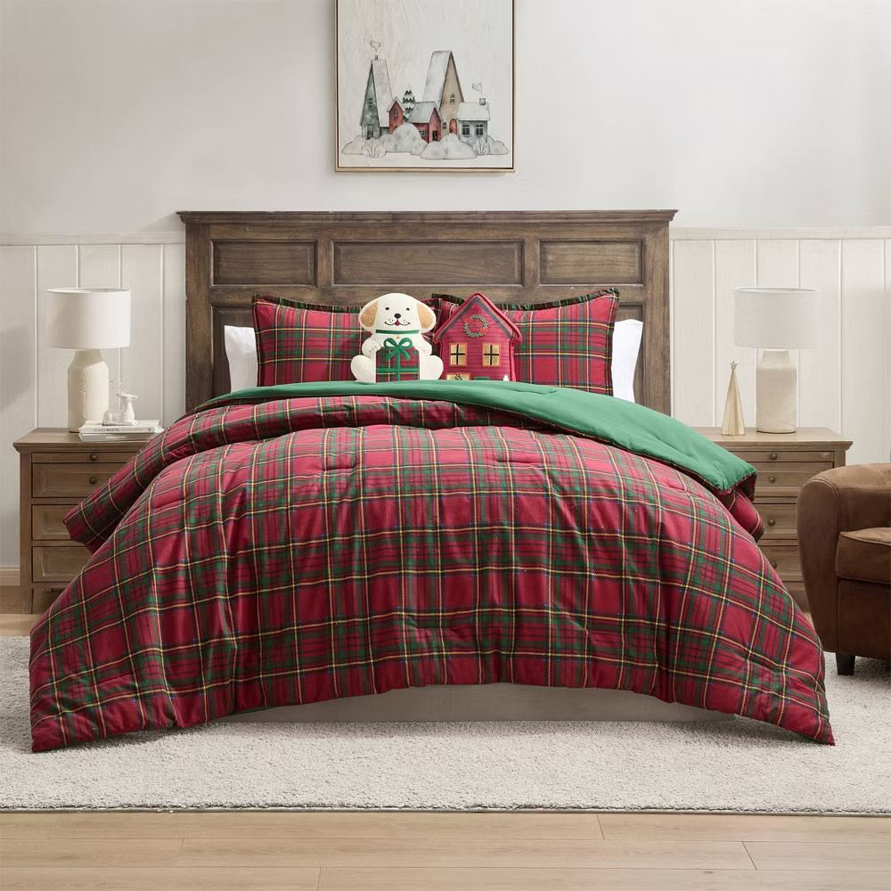 Hallmark King Flannel Plaid Comforter Set Red