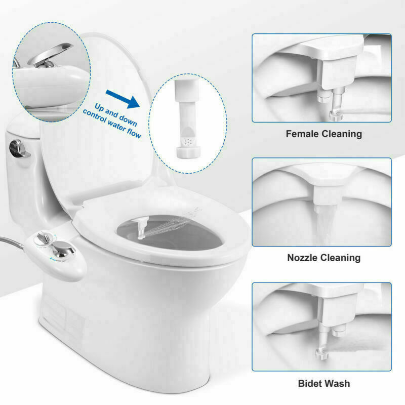 Bidet Fresh Water Spray Kit Non Electric Toilet Seat Attachment with Dual Nozzle