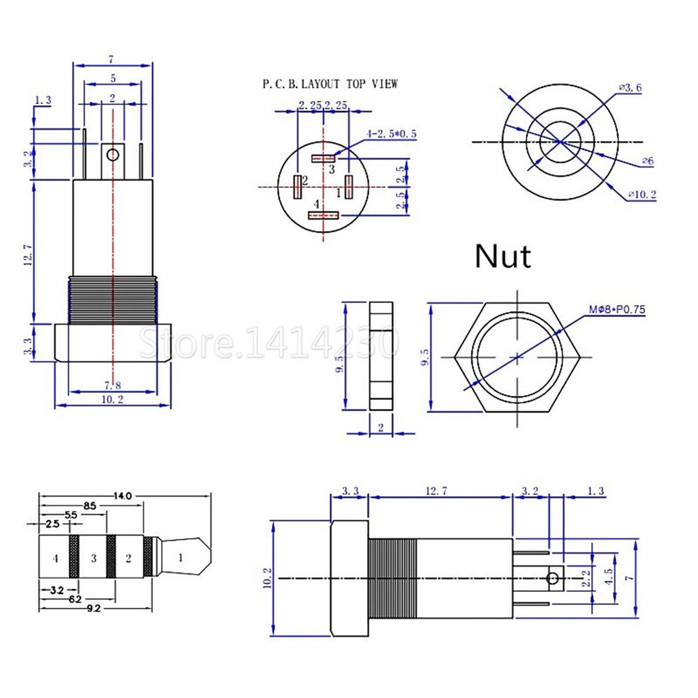 10x 3.5mm Audio Female Jack Socket 4 Pole Stereo Solder Panel Mount Adapter Plug