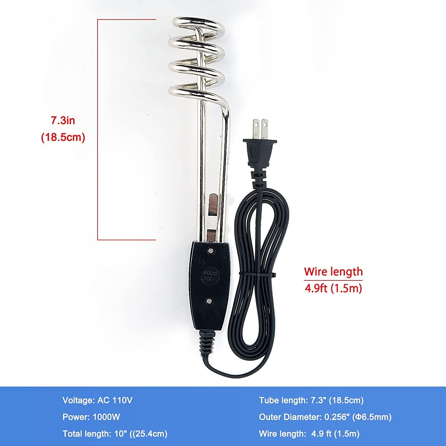 1000W 110V Water Heater Portable Electric Immersion Element Bucket Boiler Travel