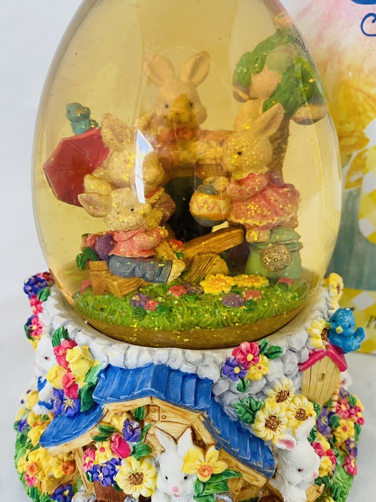Easter Spring Water Globe Musical " Easter Parade" Egg Shaped In Original Box