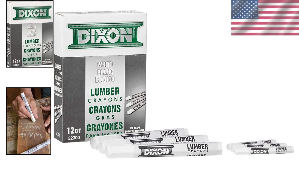 Non-Toxic White Lumber Marking Crayons - Hexagonal, 12 Count - For All Projects
