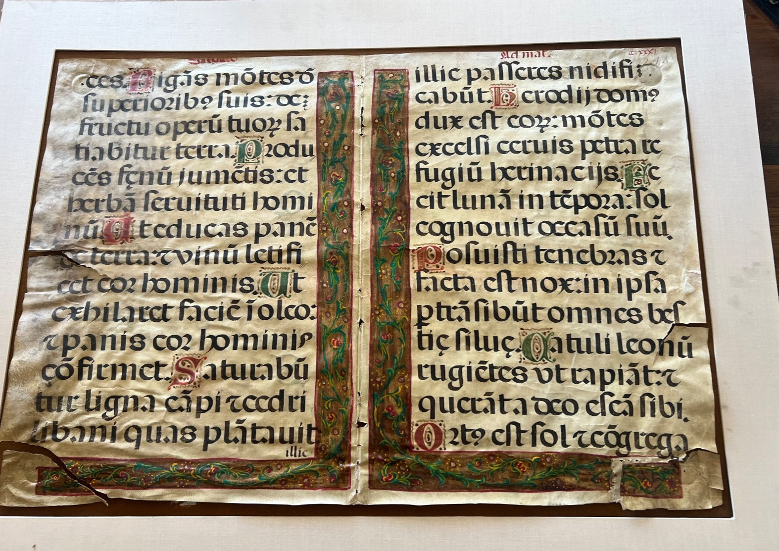 Rare Museum Large 15th century Illuminated Manuscript Leaf on Parchment