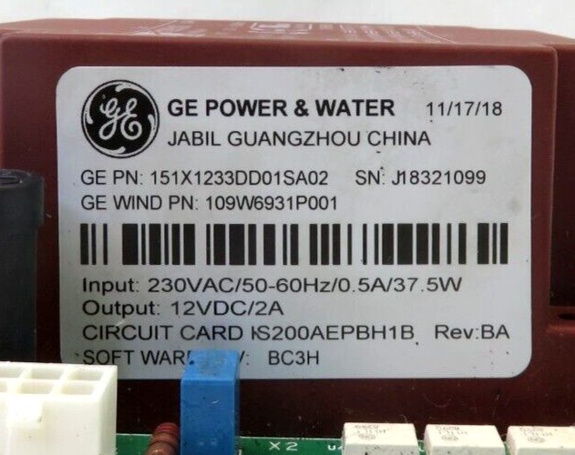 GE Power and Water 151X1233DD01SA02 Pitch Battery Charger, FOR PARTS/ REPAIR
