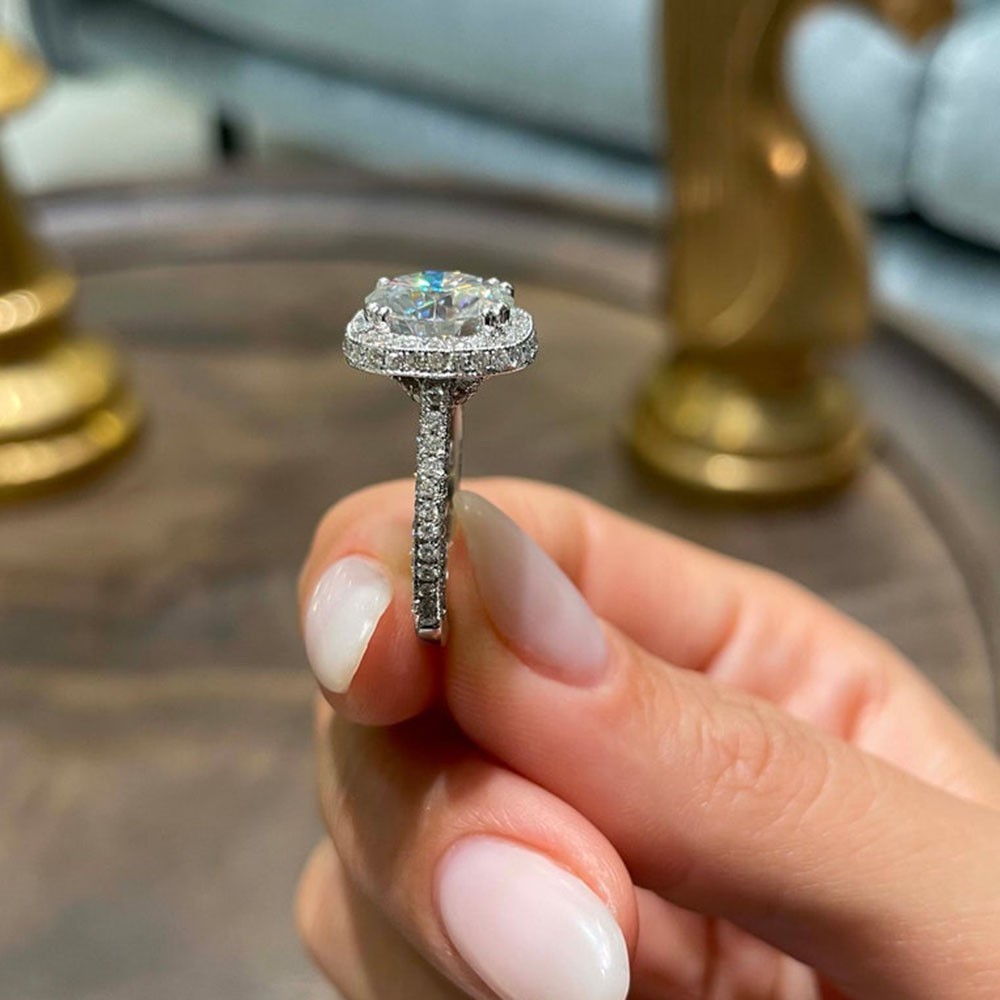 Gold Wedding Ring Semi Mount Setting 1.10 Ct Diamond Round Cut Solid 14k White