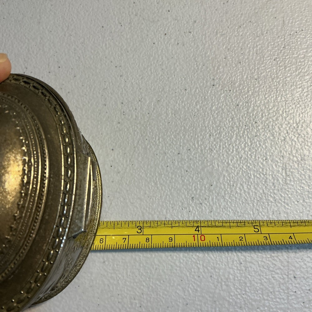 Vintage Silver Metal Ornate Jewelry Trinket Box Butterfly Swallow Floral Garland