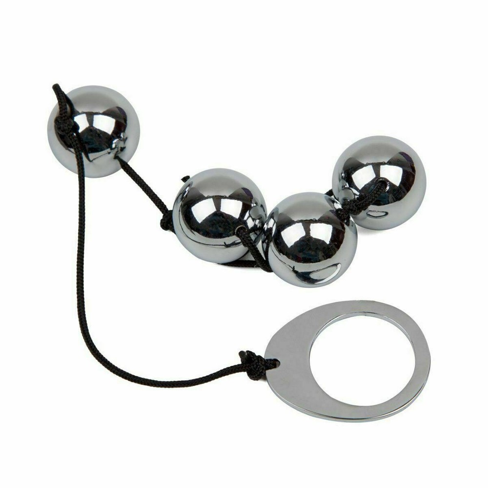 Four Heavy Metal Anal Beads with String & Easy Pull Loop Ring 10 Inch