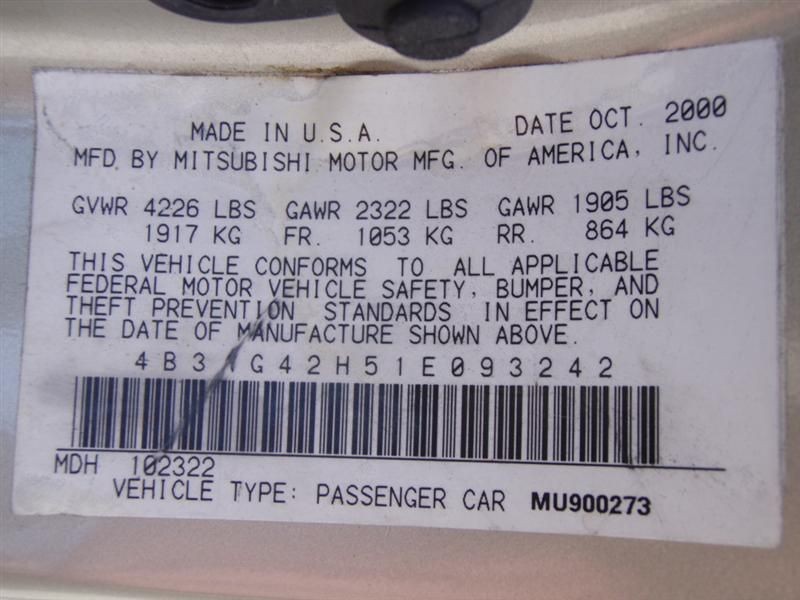 Dodge Stratus 2001 Front Temperature Control MR500060 1826