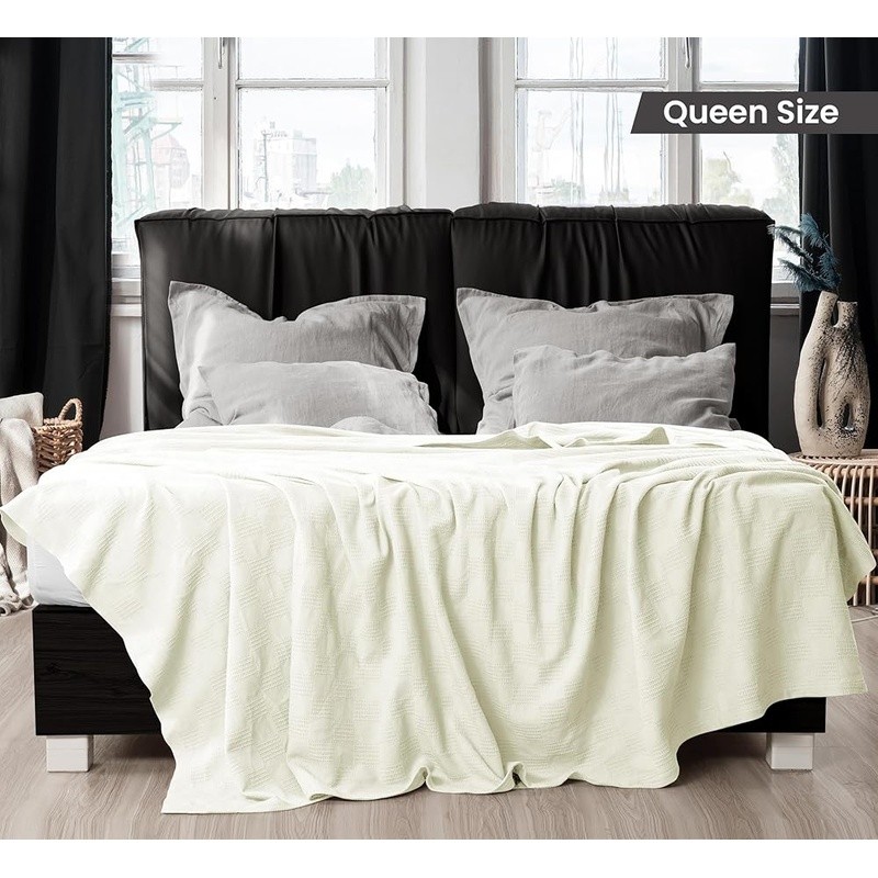 Cotton Thermal Blanket Soft Breathable Cozy Dobby Weave Waffle Pattern Oversized