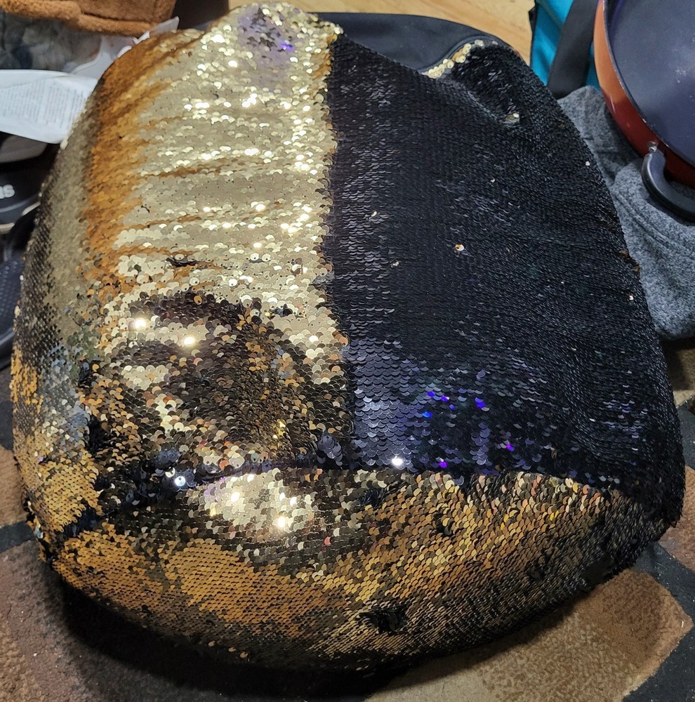 Black & Gold Sequin Pillow Ottoman