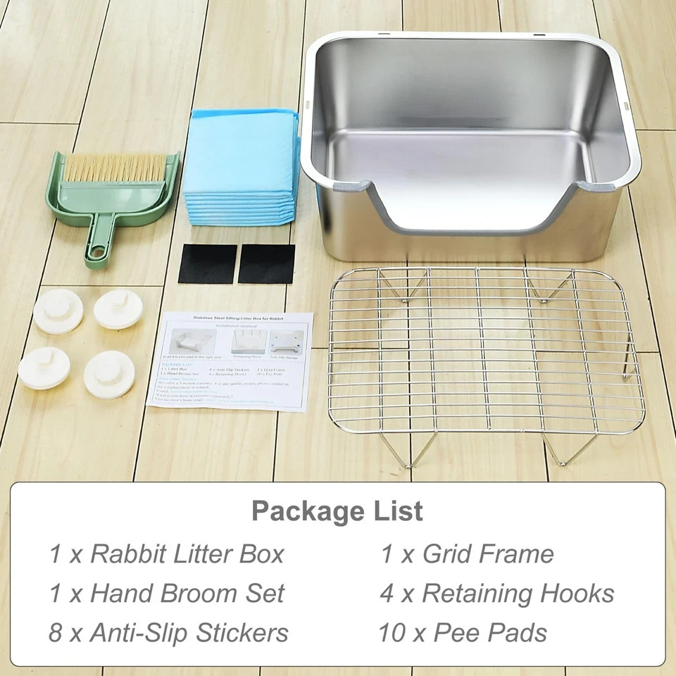 Sorstrem Stainless Steel Sifting Litter Box for Rabbit L