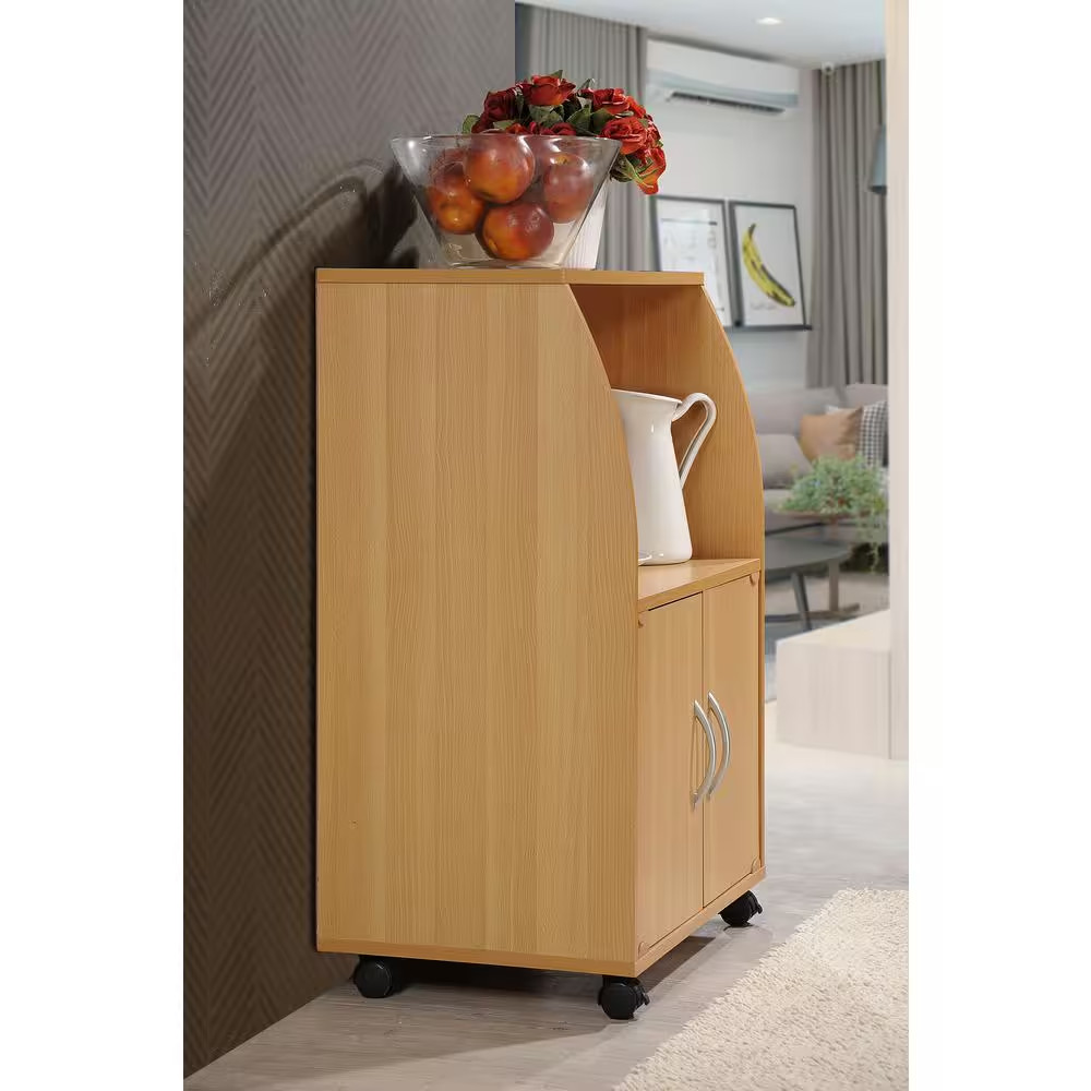 Beech Microwave Cart with Storage