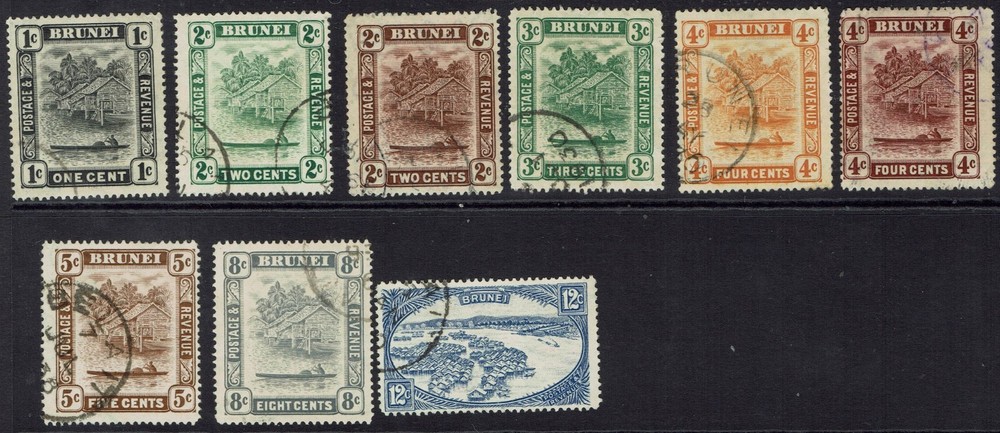 BRUNEI 1924 RIVER VIEW RANGE TO 12C WMK MULTI SCRIPT CA USED