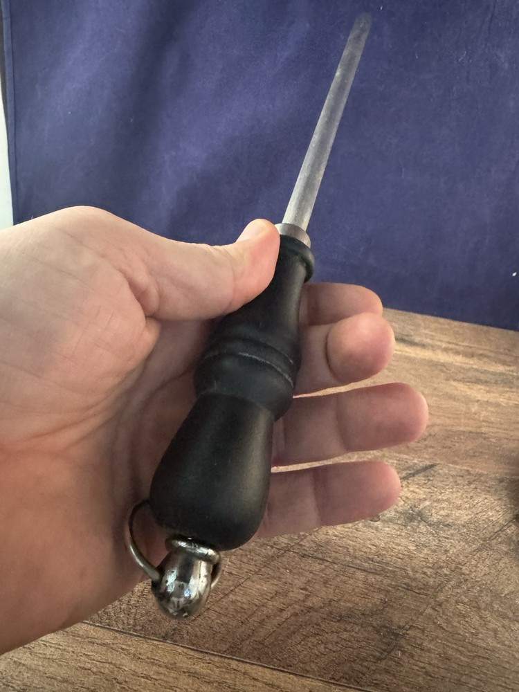 Black Handle Knife Sharpener Honing Steel W/ Hanging Loop