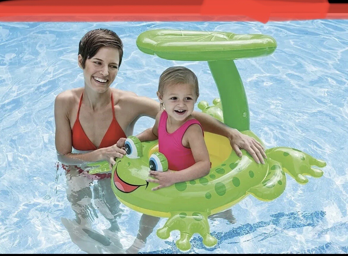Intex Frog Friend Shaded Baby Pool Float Inflatable NEW 47"x31" Froggy