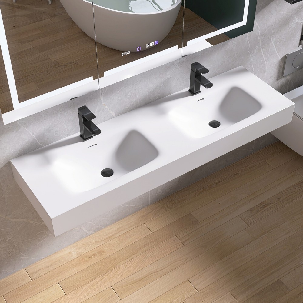 59'' Wall Mounted Bathroom Sink Solid Surface Bathroom Vessel Sink