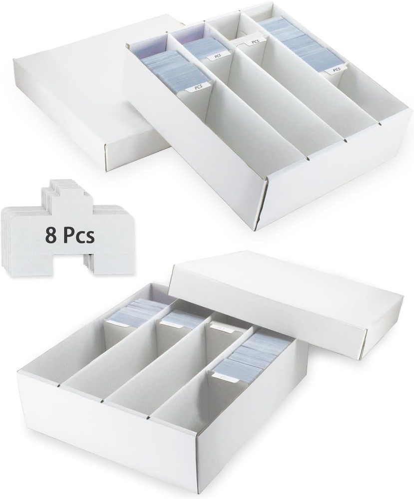 4 Row Trading Card Storage Box, 2 Pack 3200 Count White Cardboard Storage Box wi