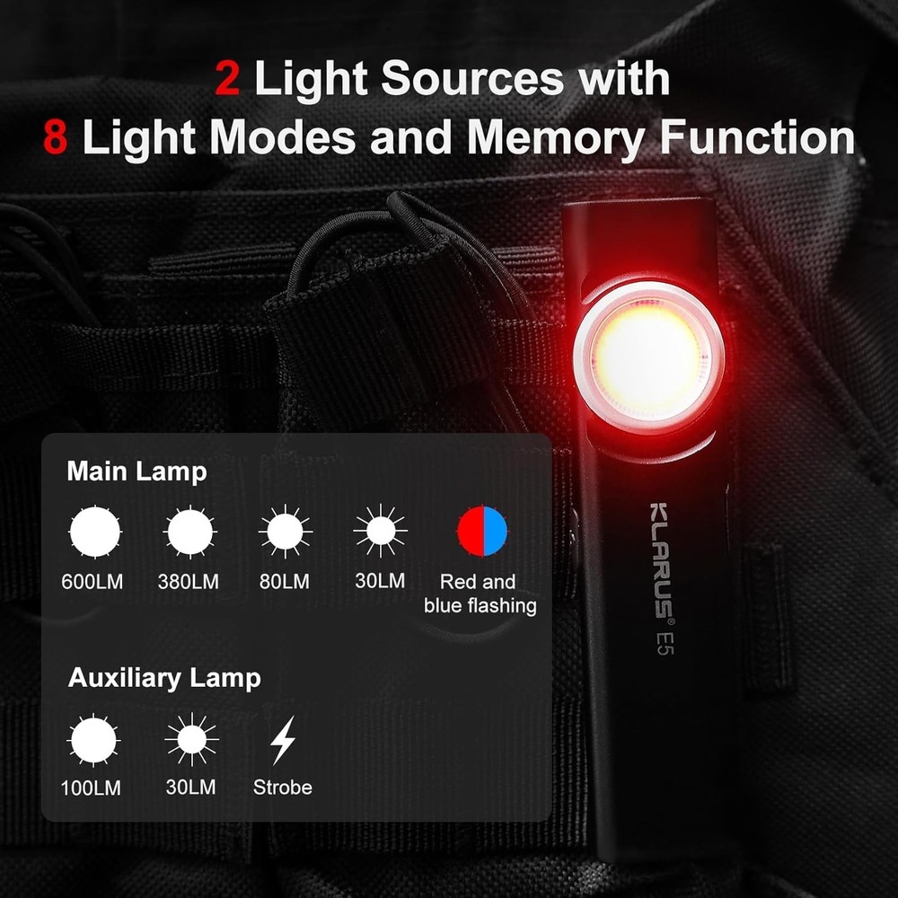 klarus E5 Pocket Flashlight, Rechargeable EDC Flashlight, Super Slim 4.2x1x0.3in