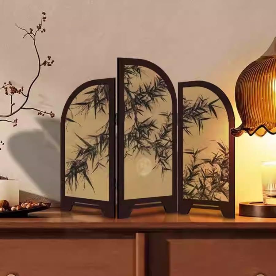 Table Screen,3 Panel Divider Desk Screen,Small Chinese Traditional Decoration...