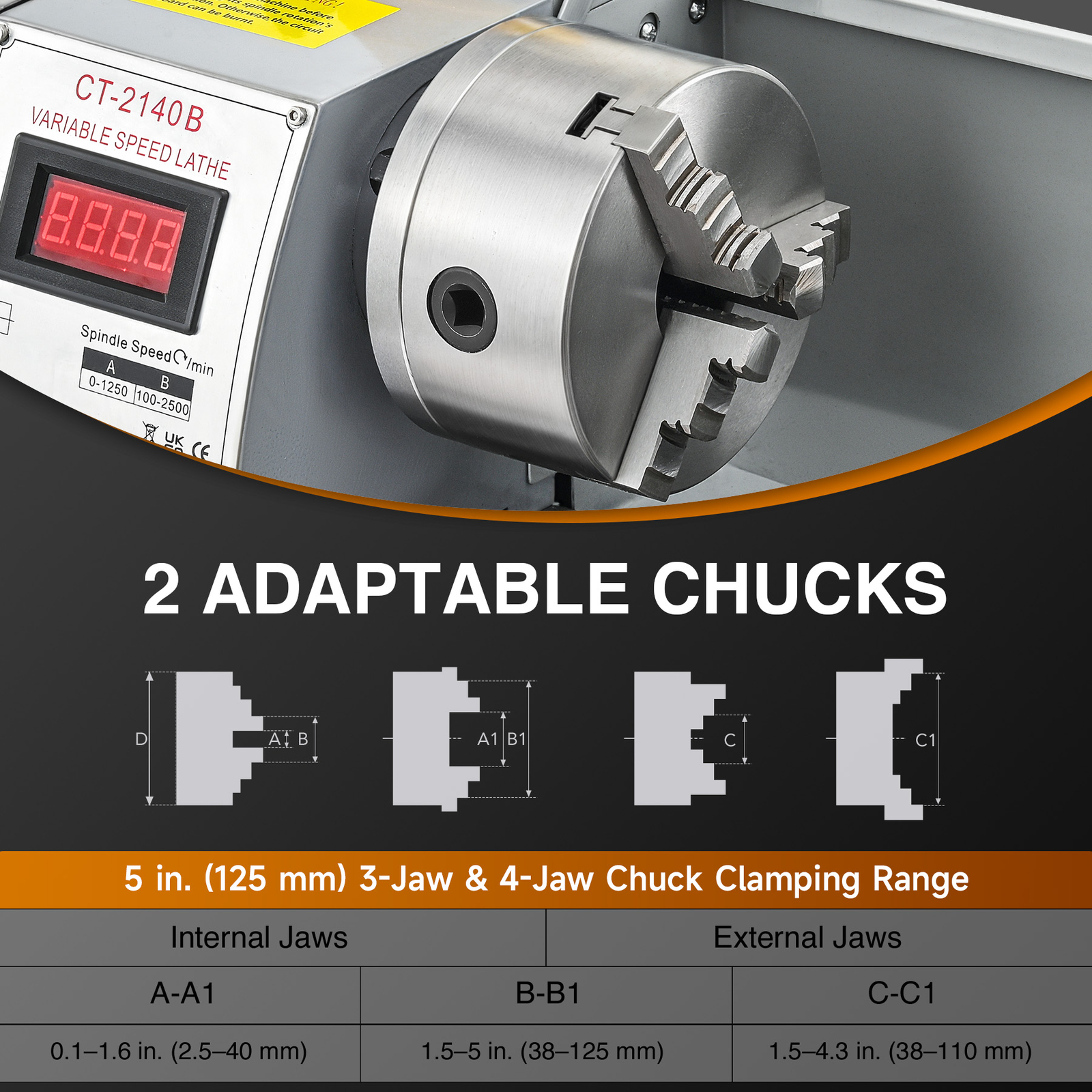 CREWORKS 8x16" Mini Metal Lathe Brushless 1100W 2250rpm 2-Chucks Tool Bundle