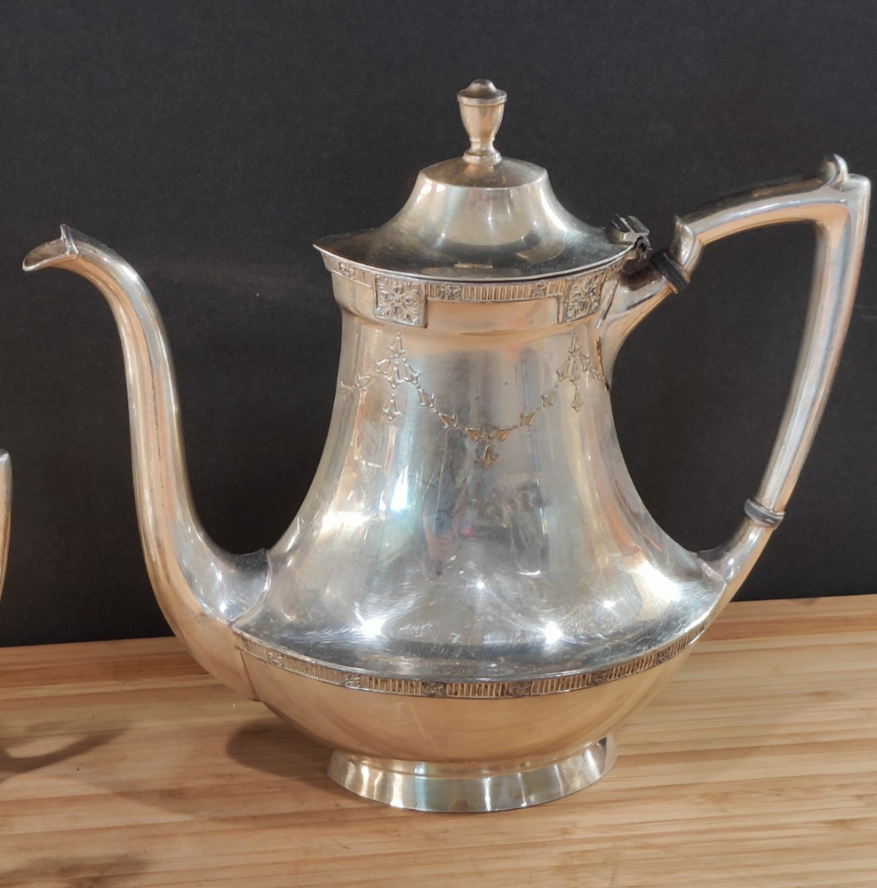 Vintage Silver Plate Coffee/Tea Service Set Art Deco Pattern