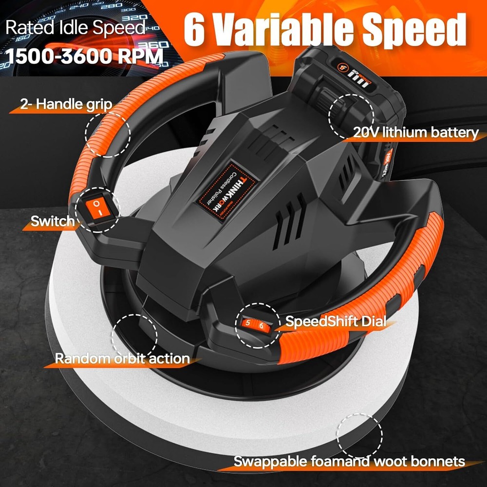 THINKWORK Buffer Polisher, 20V Cordless 10 Inch Portable...