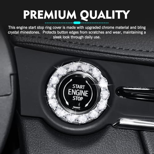 Car Push Start Button Cover, Shiny Key Ignition Switch Knob Ring, Crystal