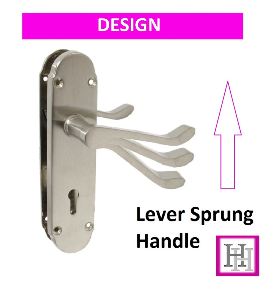 Epsom Satin Victorian Scroll on Shaped Back Plate Lock Door Handle Pair