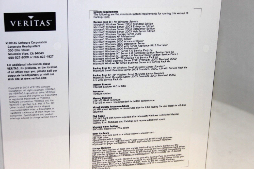 VERITAS Backup Exec 9.1 For Microsoft Windows Servers