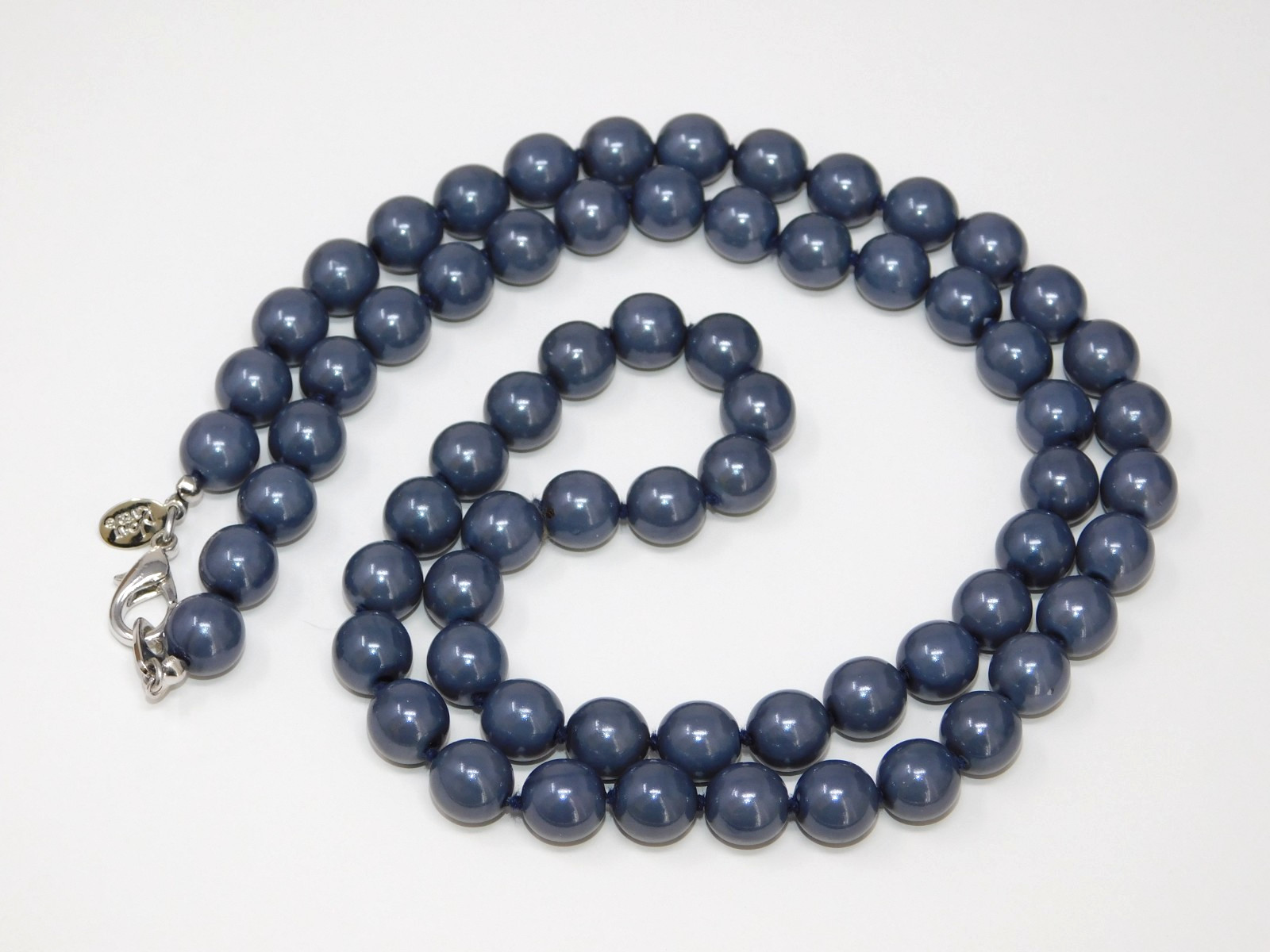 Vintage JOAN RIVERS Blue Hand Knotted 30" Faux Pearl Glass Bead Necklace