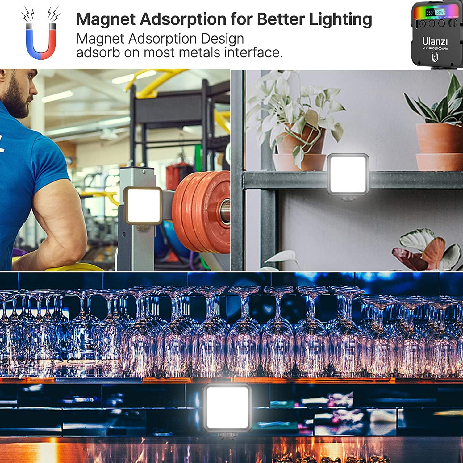 VL49 RGB Video Lights, LED Camera Light 360° Full Color Portable Photography Lig