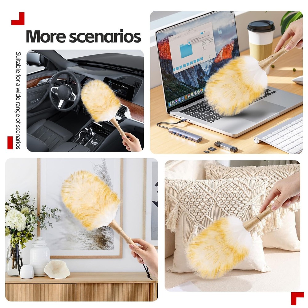 Lambswool Duster for Cleaning with Solid Wooden Handle Leather Hang Strap 14....