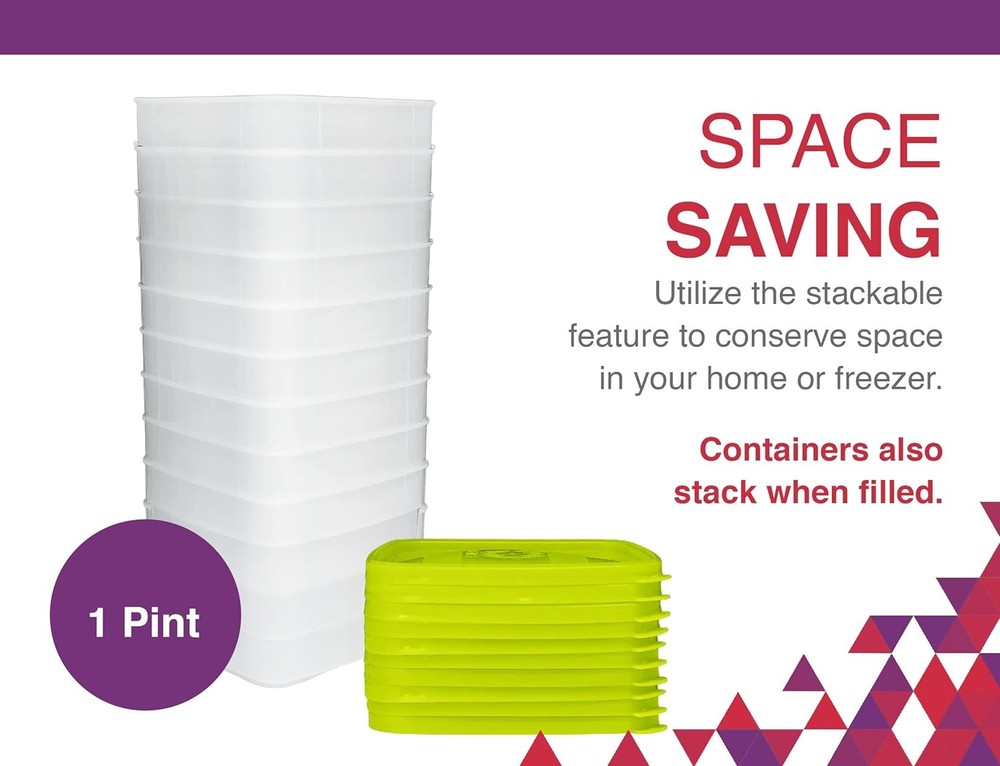 Reusable Plastic Storage Container Set, 10 Pack, 1 Pint/16 Ounce Each