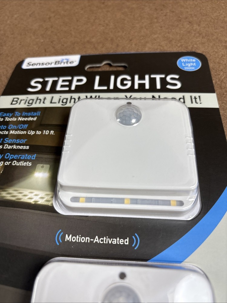 (2-Pk) Sensor Brite Peel & Stick Wireless Motion-Activated LED Step Lights