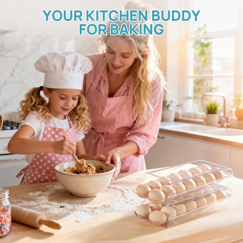 Clear Plastic Egg Holder for Fridge, Automatic Rolling Egg Container for Refr...