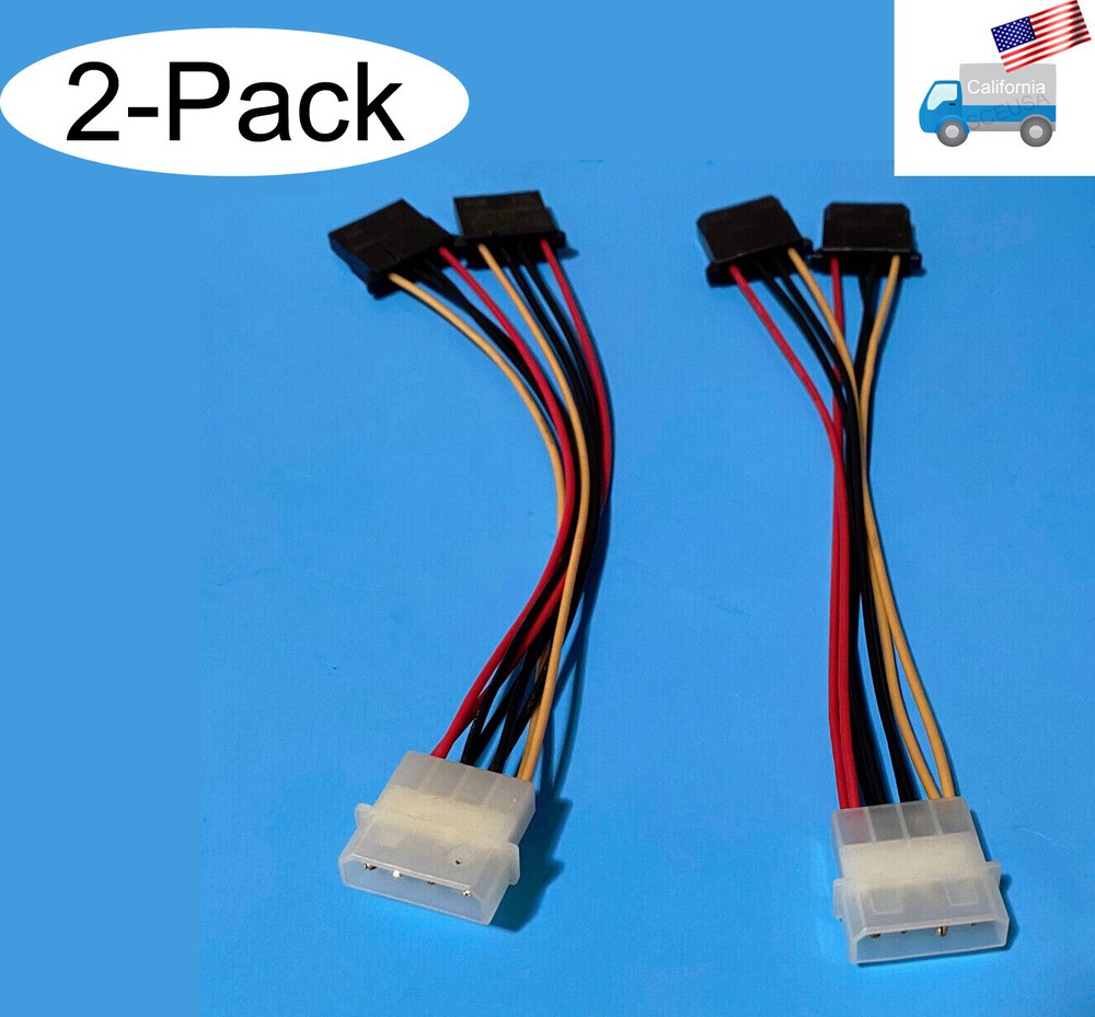 NEW 2-PACK Internal Power Supply 4Pin Y Adapter Cable,Molex PC Peripheral Plug