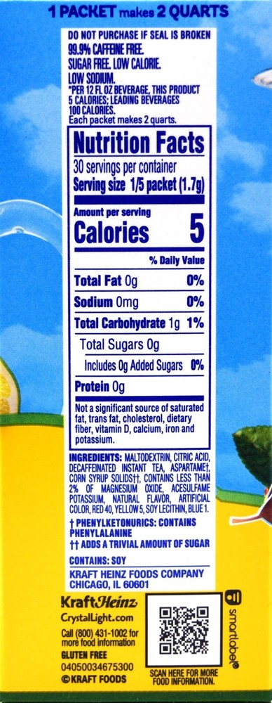 4 12-Quart Boxes Crystal Light Decaf Lemon Iced Tea Drink Mix