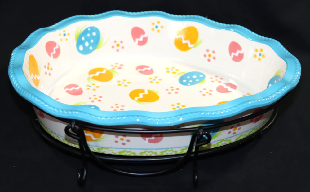 Temptations Old World Easter Egg Hunt Egg-Shape Baker w/Rack/Trivet - 1.75 Quart