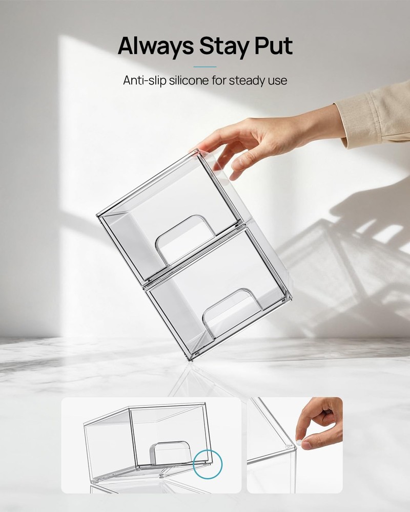 Vtopmart 4 Pack Small Clear Stackable Storage Drawers,Acrylic Bathroom Makeup