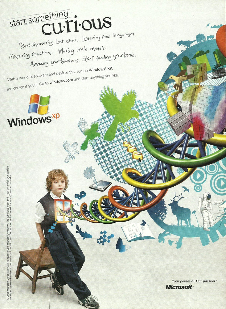 2005 Microsoft Windows XP Start Something Curious vintage Print AD Advertisement
