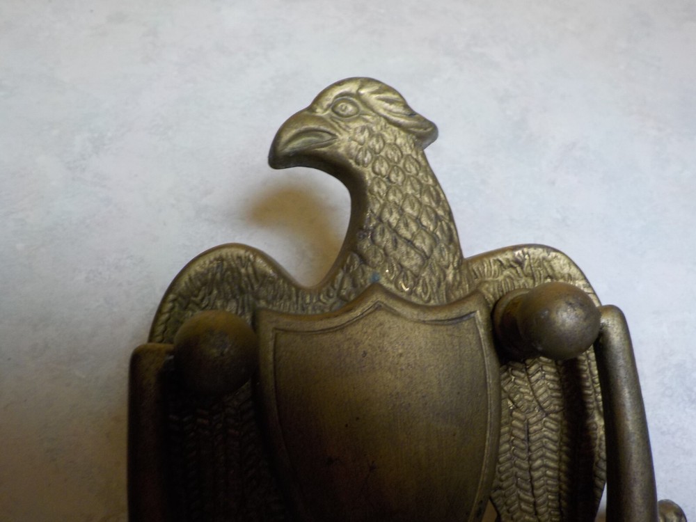 Vintage Solid Brass American Eagle Door Knocker Shield 7'' tall